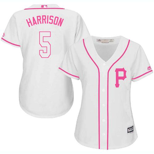 Pirates #5 Josh Harrison White/Pink Fashion Women's Stitched MLB Jersey